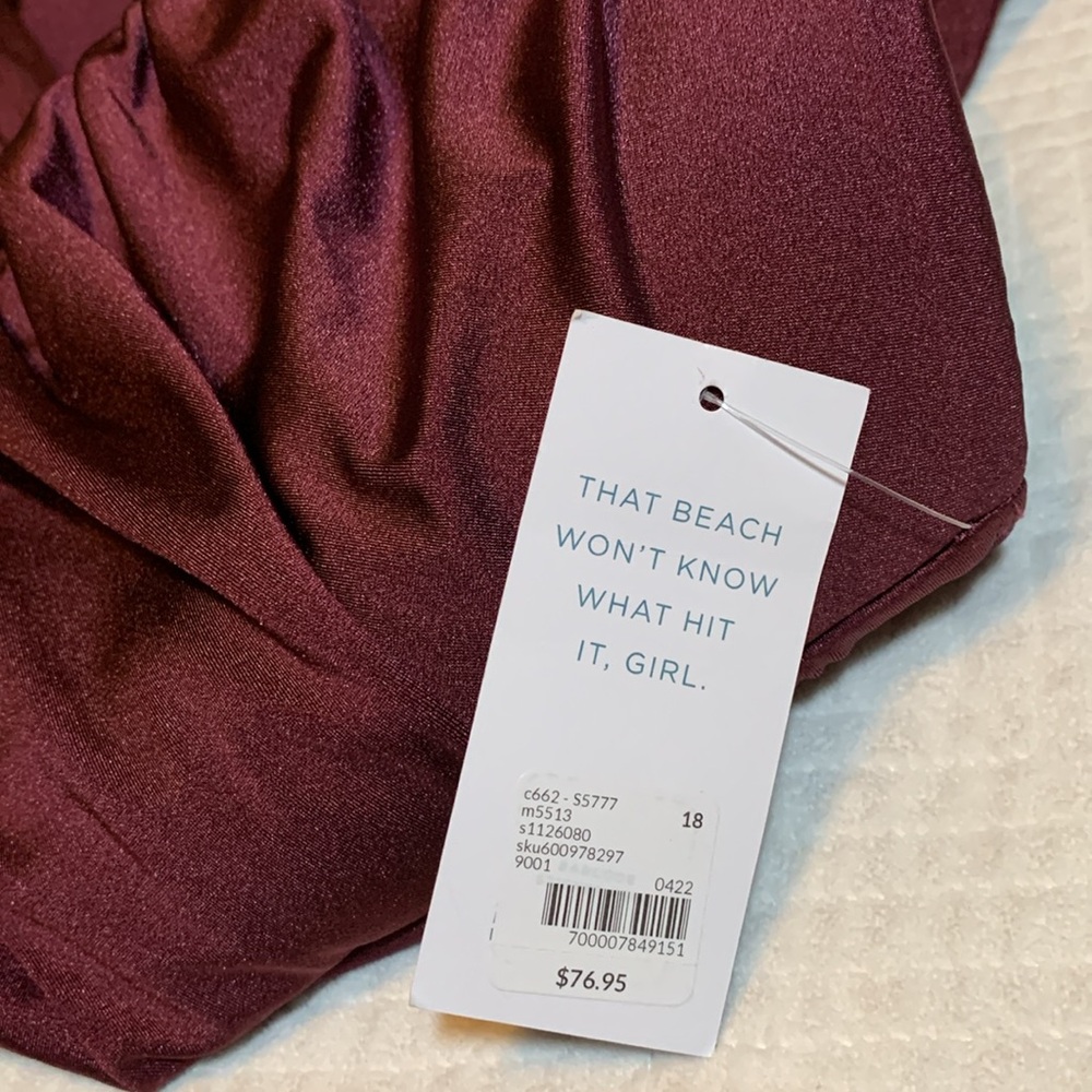 NWT Swim by Cacique Ruched Tankini Top, Nylon Spandex, Purple Wine, Size 18 - Picture 12 of 15
